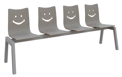 SMILE 4, dřevěná lavice do čekárny, 4-sedák, šedá, kostra stříbrná